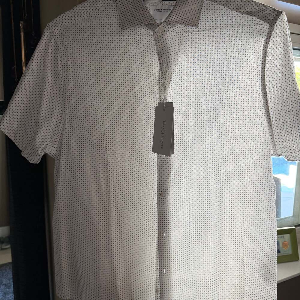 Denim & Flower Men's Geometric Button Down Shirt, NWT Size Large